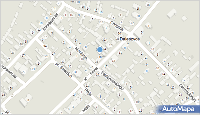 Daleszyce, Kościelna, 36, mapa Daleszyce