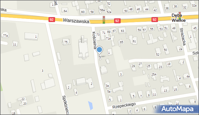 Dębe Wielkie, Kościelna, 3, mapa Dębe Wielkie
