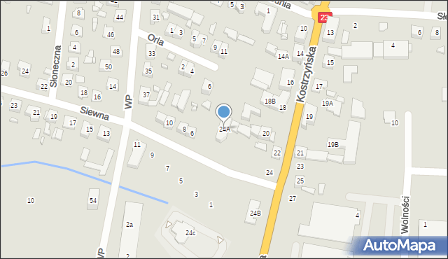 Dębno, Kostrzyńska, 24A, mapa Dębno