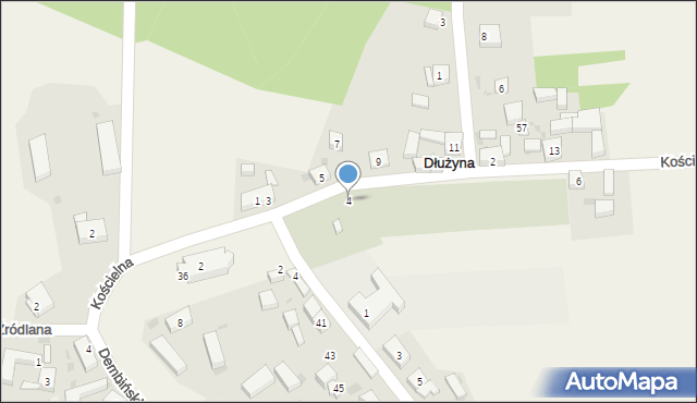 Dłużyna, Kościelna, 4, mapa Dłużyna