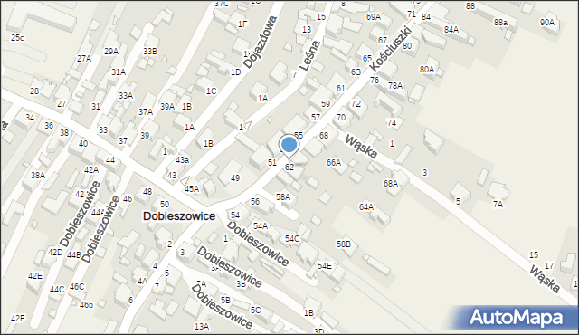 Dobieszowice, Kościuszki Tadeusza, gen., 62, mapa Dobieszowice