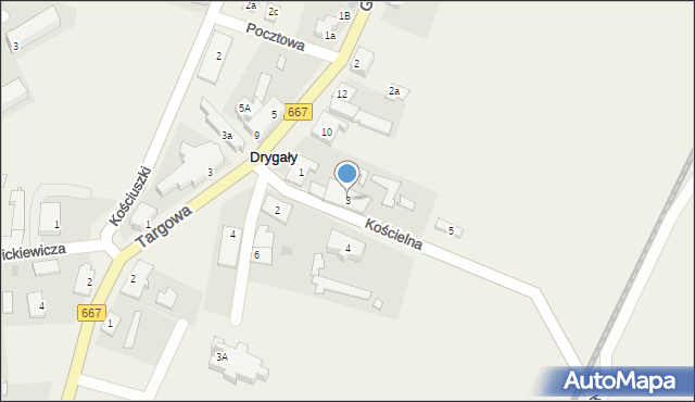 Drygały, Kościelna, 3, mapa Drygały