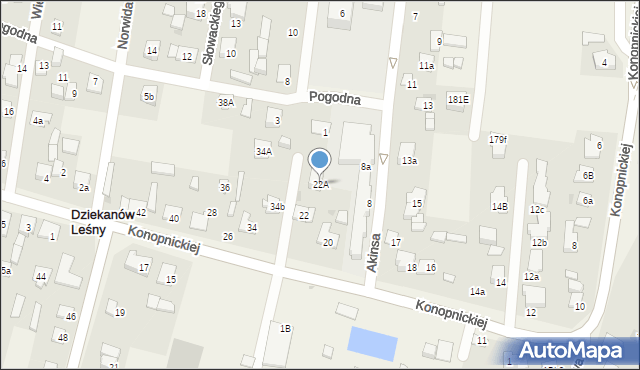 Dziekanów Leśny, Konopnickiej Marii, 22A, mapa Dziekanów Leśny