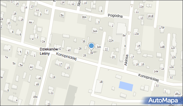 Dziekanów Leśny, Konopnickiej Marii, 34, mapa Dziekanów Leśny