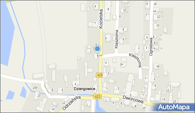 Dziergowice, Kozielska, 3, mapa Dziergowice
