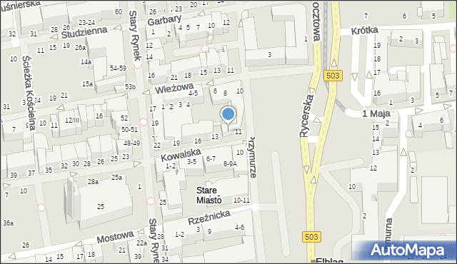 Elbląg, Kowalska, 12, mapa Elbląga