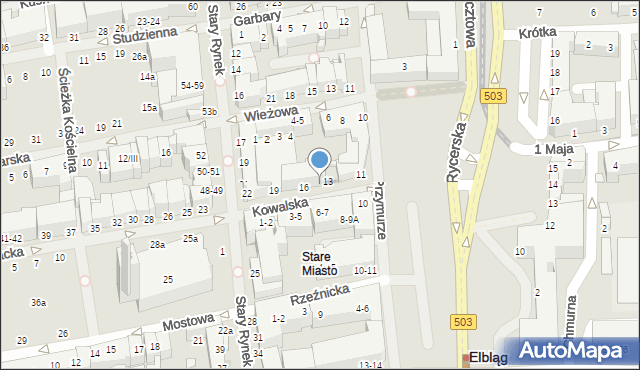 Elbląg, Kowalska, 14, mapa Elbląga