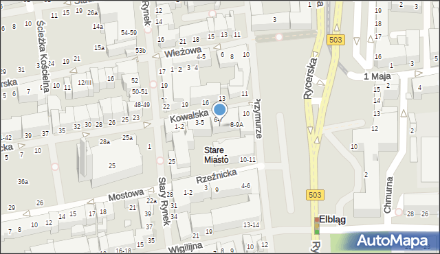 Elbląg, Kowalska, 6-7A, mapa Elbląga