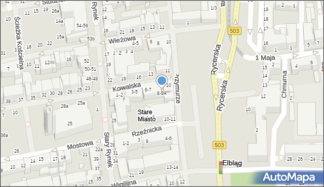 Elbląg, Kowalska, 8-9A, mapa Elbląga