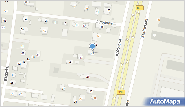 Elizówka, Kokosowa, 49, mapa Elizówka