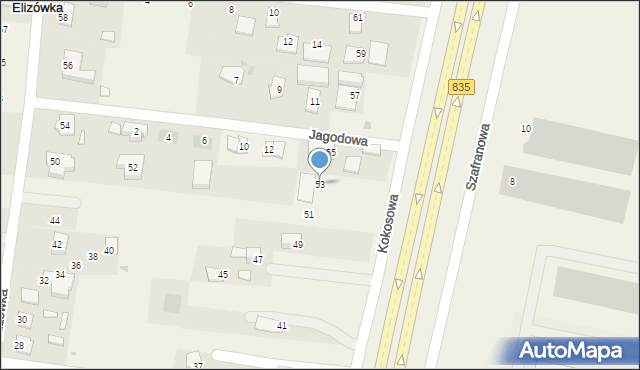 Elizówka, Kokosowa, 53, mapa Elizówka