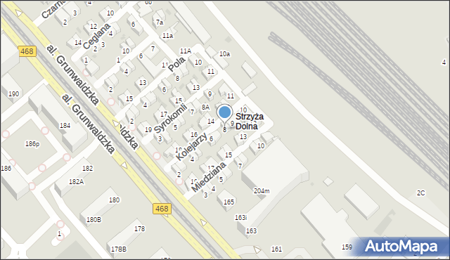 Gdańsk, Kolejarzy, 8, mapa Gdańska