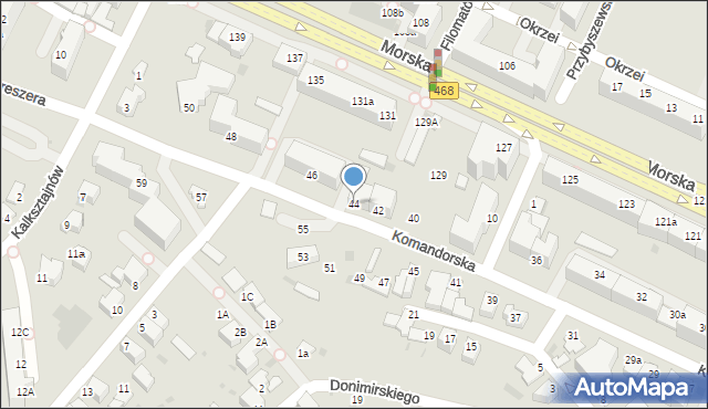 Gdynia, Komandorska, 44, mapa Gdyni
