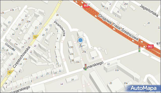 Gliwice, Konarskiego Stanisława, 25b, mapa Gliwic