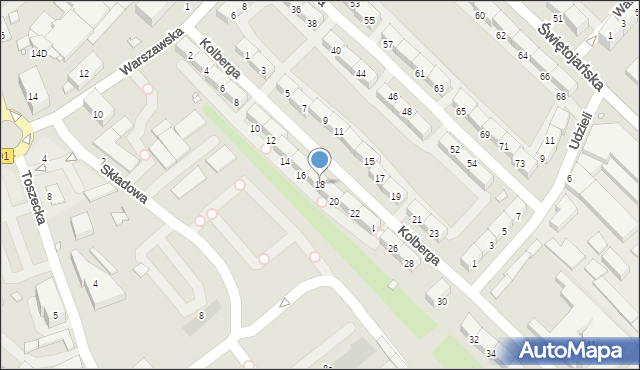 Gliwice, Kolberga Oskara, 18, mapa Gliwic