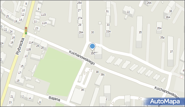 Gliwice, Kochanowskiego Jana, 33C, mapa Gliwic