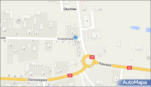 Głuchów, Koszykowa, 1, mapa Głuchów
