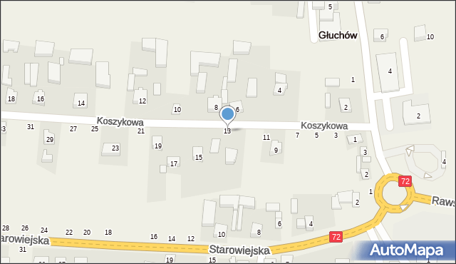 Głuchów, Koszykowa, 13, mapa Głuchów