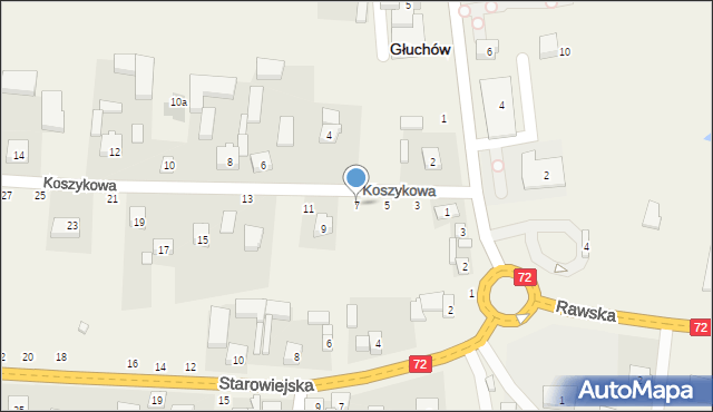 Głuchów, Koszykowa, 7, mapa Głuchów