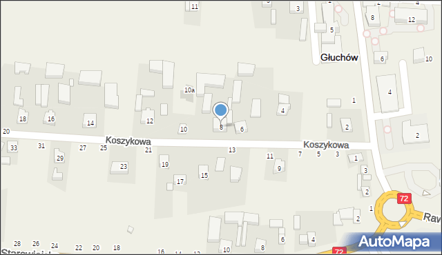 Głuchów, Koszykowa, 8, mapa Głuchów