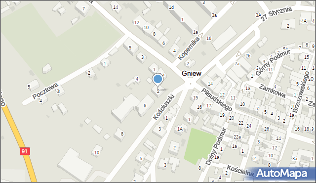 Gniew, Kościuszki Tadeusza, gen., 2, mapa Gniew
