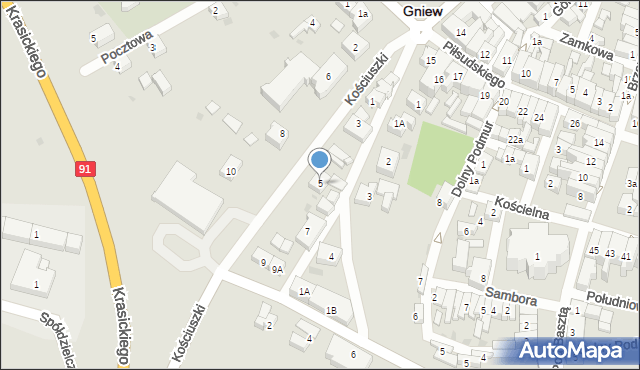 Gniew, Kościuszki Tadeusza, gen., 5, mapa Gniew