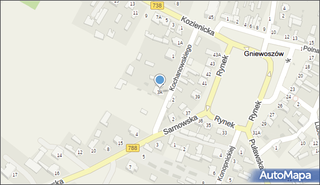 Gniewoszów, Kochanowskiego Jana, 3A, mapa Gniewoszów