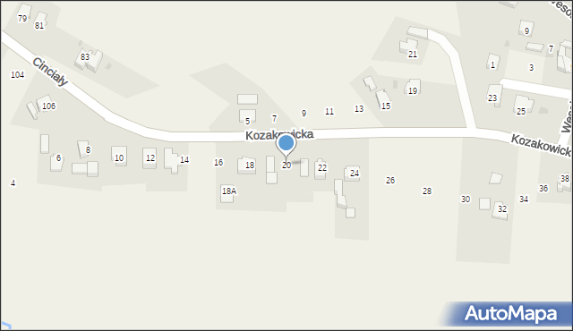 Goleszów, Kozakowicka, 20, mapa Goleszów