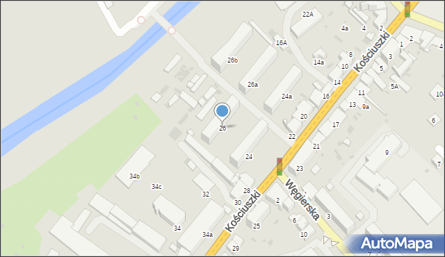 Gorlice, Kościuszki Tadeusza, gen., 26, mapa Gorlic
