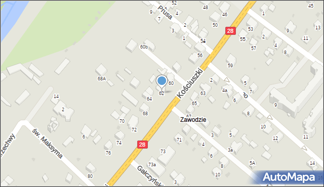 Gorlice, Kościuszki Tadeusza, gen., 62, mapa Gorlic