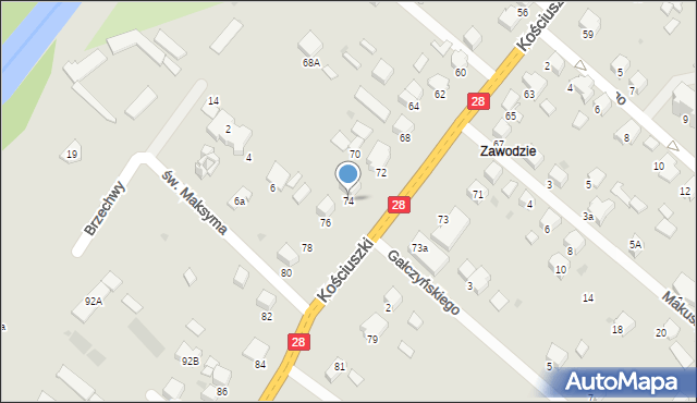 Gorlice, Kościuszki Tadeusza, gen., 74, mapa Gorlic