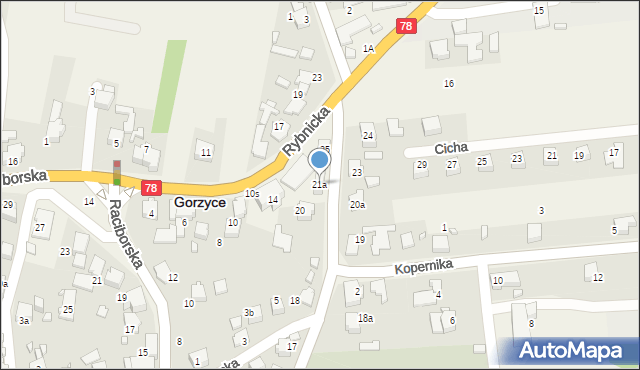 Gorzyce, Kościelna, 21a, mapa Gorzyce