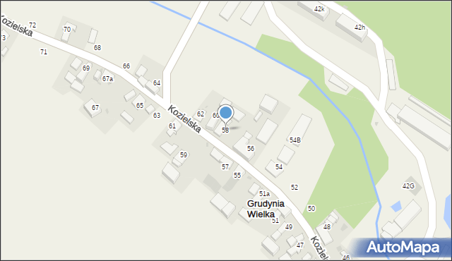 Grudynia Wielka, Kozielska, 58, mapa Grudynia Wielka
