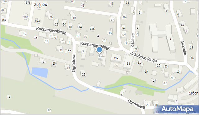 Grybów, Kochanowskiego Jana, 1, mapa Grybów