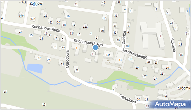 Grybów, Kochanowskiego Jana, 1a, mapa Grybów