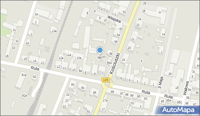 Gryfice, Kościuszki Tadeusza, gen., 56c, mapa Gryfice