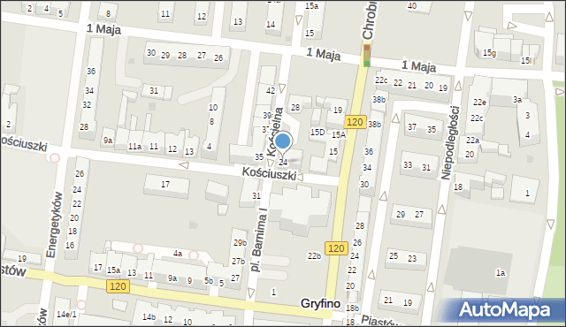 Gryfino, Kościelna, 24, mapa Gryfino