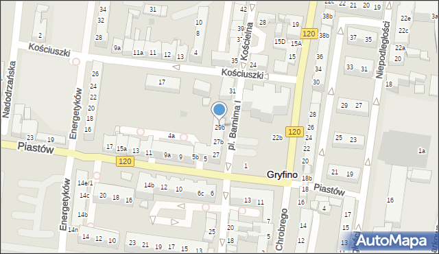 Gryfino, Kościelna, 29b, mapa Gryfino