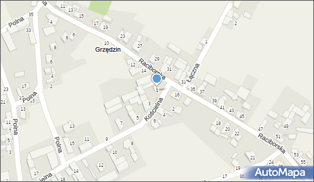 Grzędzin, Kościelna, 1, mapa Grzędzin