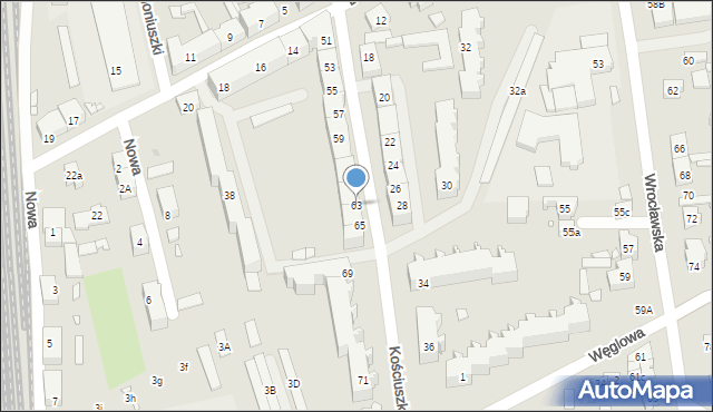 Jarocin, Kościuszki Tadeusza, gen., 63, mapa Jarocin