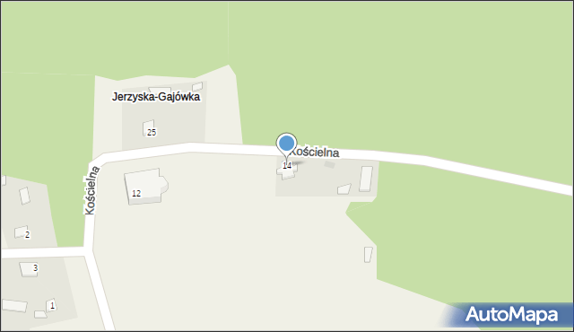 Jerzyska, Kościelna, 14, mapa Jerzyska