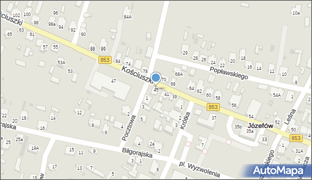 Józefów, Kościuszki Tadeusza, gen., 45, mapa Józefów