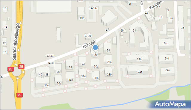 Kalisz, Korczak, 30, mapa Kalisza