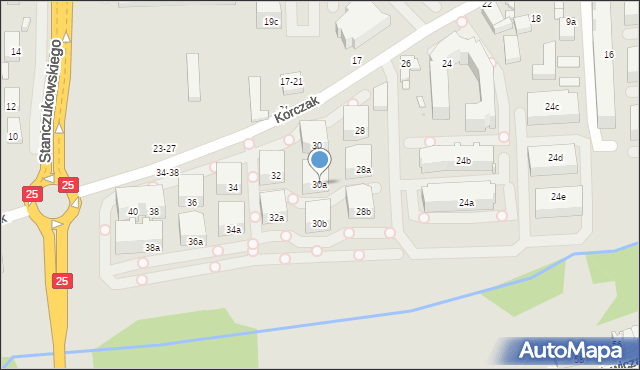 Kalisz, Korczak, 30a, mapa Kalisza