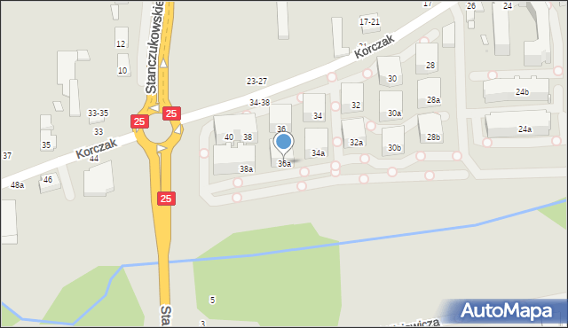 Kalisz, Korczak, 36a, mapa Kalisza