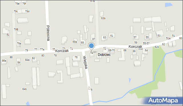 Kalisz, Korczak, 74, mapa Kalisza