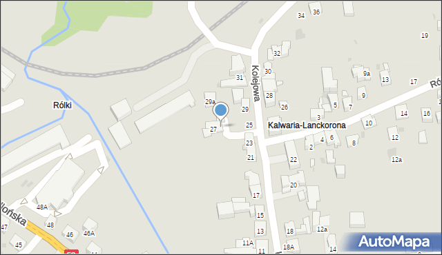 Kalwaria Zebrzydowska, Kolejowa, 27B, mapa Kalwaria Zebrzydowska