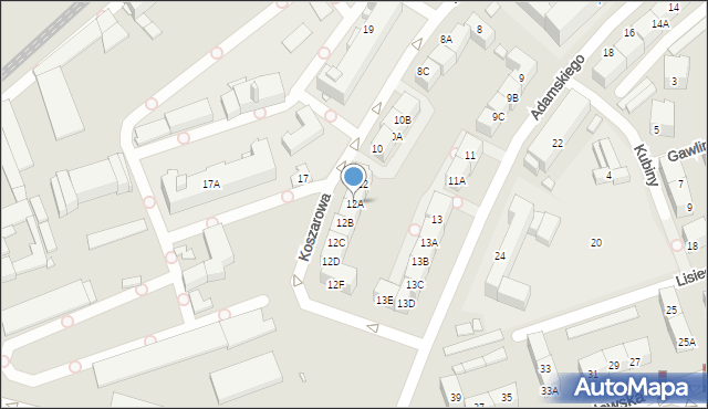 Katowice, Koszarowa, 12A, mapa Katowic