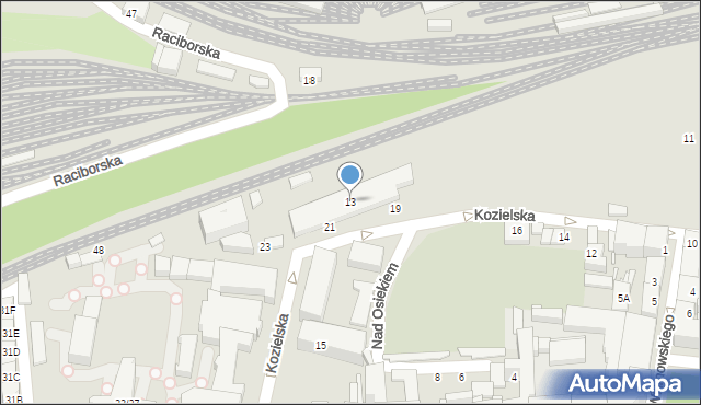 Katowice, Kozielska, 13, mapa Katowic
