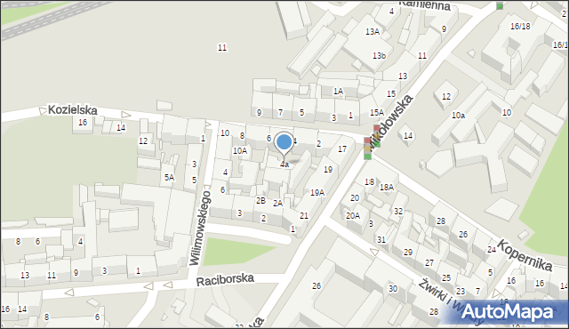 Katowice, Kozielska, 4a, mapa Katowic
